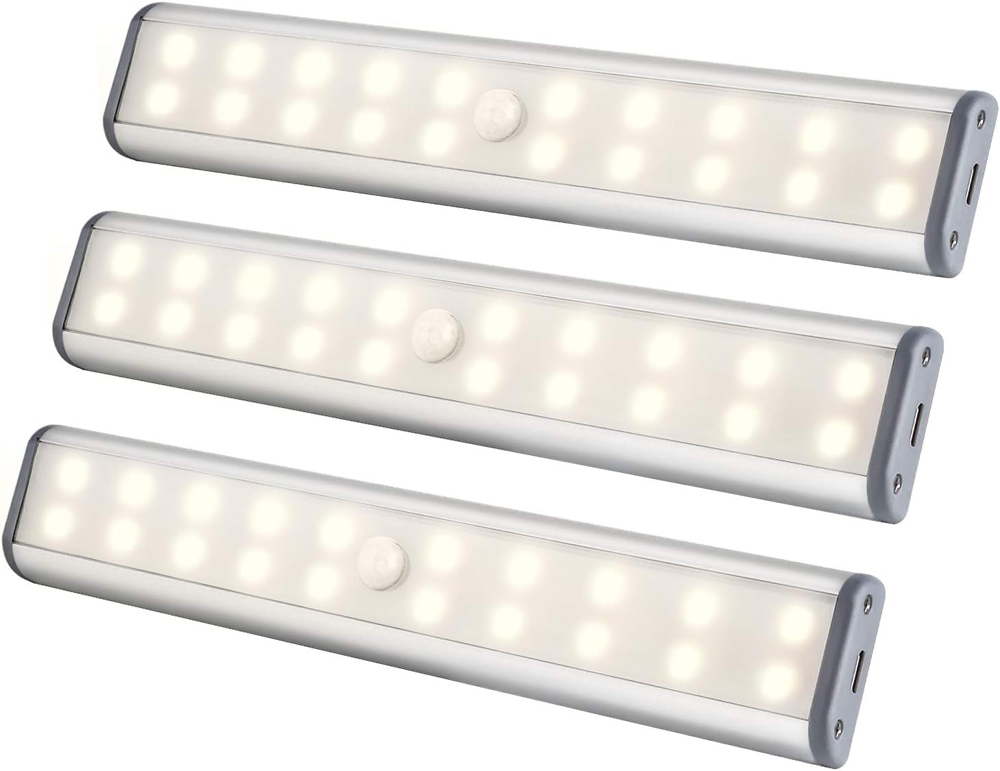 Under Cabinet Lighting 20 LEDs Closet Light, Motion Sensor Wireless Magnetic Rechargeable Under Counter Lighting, Battery Operated LED Night Light for Closet Cabinet Wardrobe, Warm White, 3Packs