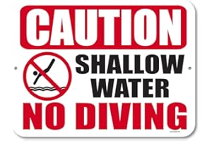 Honey Dew Gifts Pool Decor, Caution Shallow Water No Diving 9 inch by 12 inch Metal Pool Signs, Swimming Pool Outdoor Signs, Safety Sign, HDG-1151