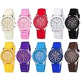 Weicam Wholesale 10 Pack Men Women Silicone Band Watch Set Analog Quartz Jelly Colorful Wristwatch