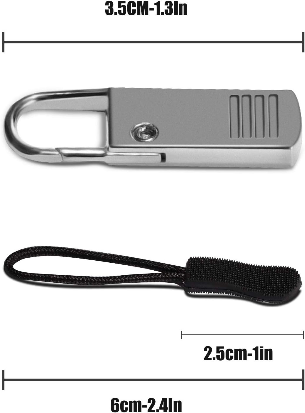 Premium Zipper Pull Replacement, 6Pcs Luggage Zipper Pulls Extender, Strong Metal Zippers Handle Mend Fixer, Zipper Tags Cord Pulls for Suitcases Backpack Jacket Coat Boots