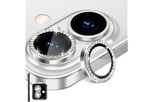 Rayorcon Camera Lens Protector for iPhone 16 & iPhone 16 Plus, Tempered Glass Lens Protector Aluminum Alloy Ring Camera Cover Fits for iPhone 16/iPhone 16 Plus (Diamond Silver)
