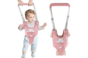 Ocanoiy Baby Walking Harness Handheld Baby Walker Assistant Belt Adjustable Toddler Infant Walker Safety Harnesses Standing Up and Walking Learning Helper with Detachable Crotch for 9-24 Month (Pink)