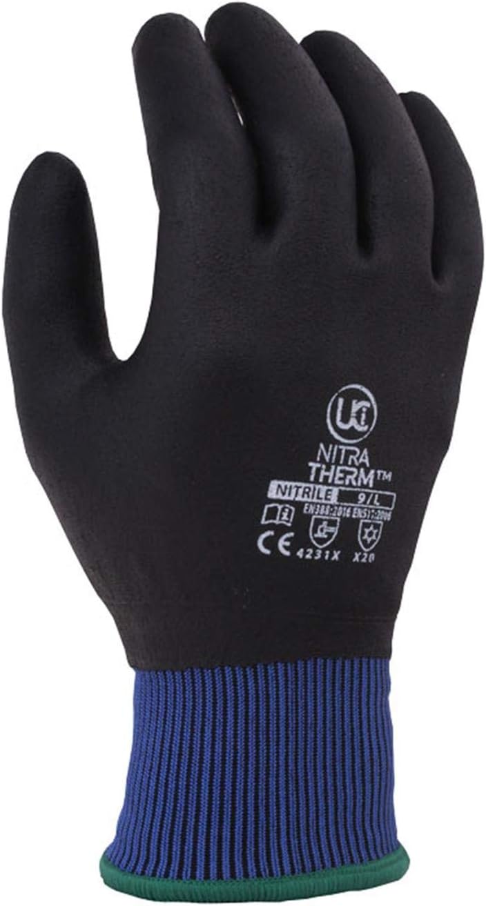 UCI NitraTherm Thermal Insulated Fully Coated Waterproof Cold Winter Work Gloves (9 / Large), Black, L (Pack of 2)
