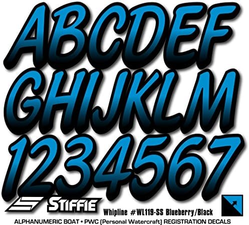 STIFFIE Whipline Blueberry/Black SUPER STICKY 3" Alpha Numeric Registration Identification Numbers Stickers Decals for Sea-Doo SPARK, Inflatable Boats, RIBs, Hypalon/PVC, PWC and Boats.