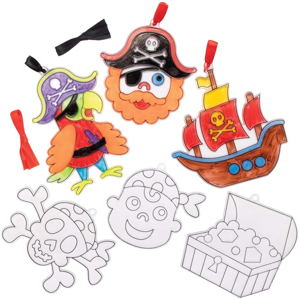 Baker Ross AT667 Pirate Suncatchers - Pack of 10, Fun Plastic Designs for Children to Colour In and Decorate โ image 1