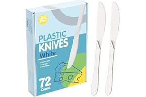 TONFORD Premium White Plastic Knives - Heavy Duty & Heat Resistant Disposable Cutlery for Parties, Picnics, and Everyday Use - 72 Count