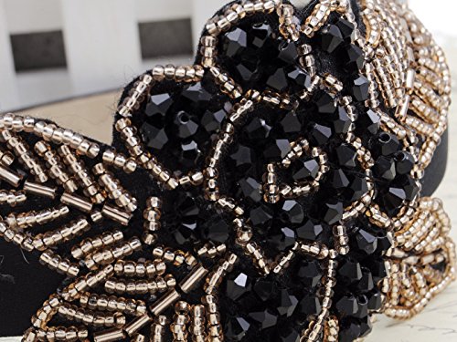 Alilang Intricate Design Single Black Bead Flower Golden Bead Leaves Fashion Headband