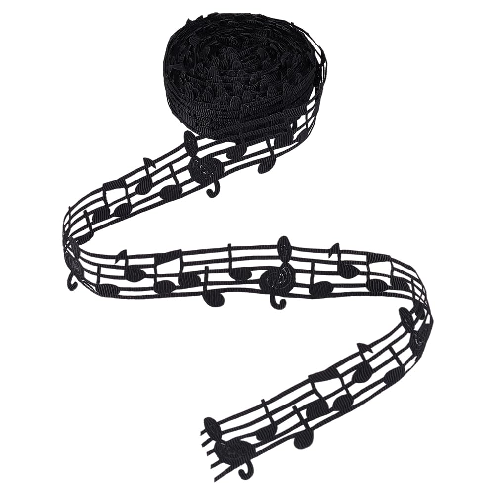 PH PandaHall 10 Yards Music Note Ribbon, 1.1 Inch Wide Black Happy Birthday Cake Music Cake Toppers Hollow Cut Out Craft Ribbon Gift Wrapping Accessories Party Wedding Valentine's Day Decor, Black