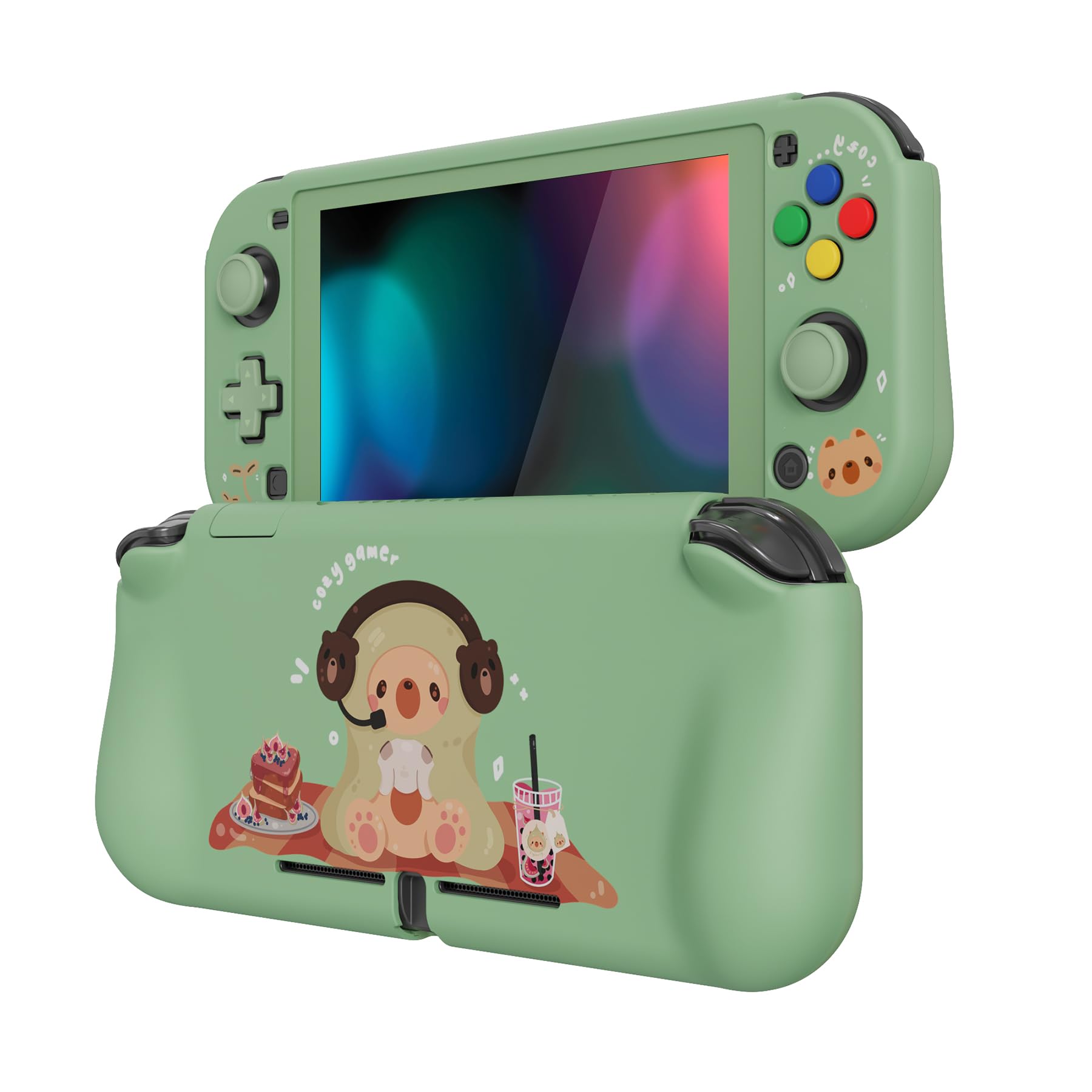 Photo 1 of PlayVital ZealProtect Protective Case for Nintendo Switch Lite - Enhanced Grip, for Nintendo Switch lite Ergonomic Hard Shell with Screen Protector, Thumb Grips & Button Caps - Cozy Gamer Bear