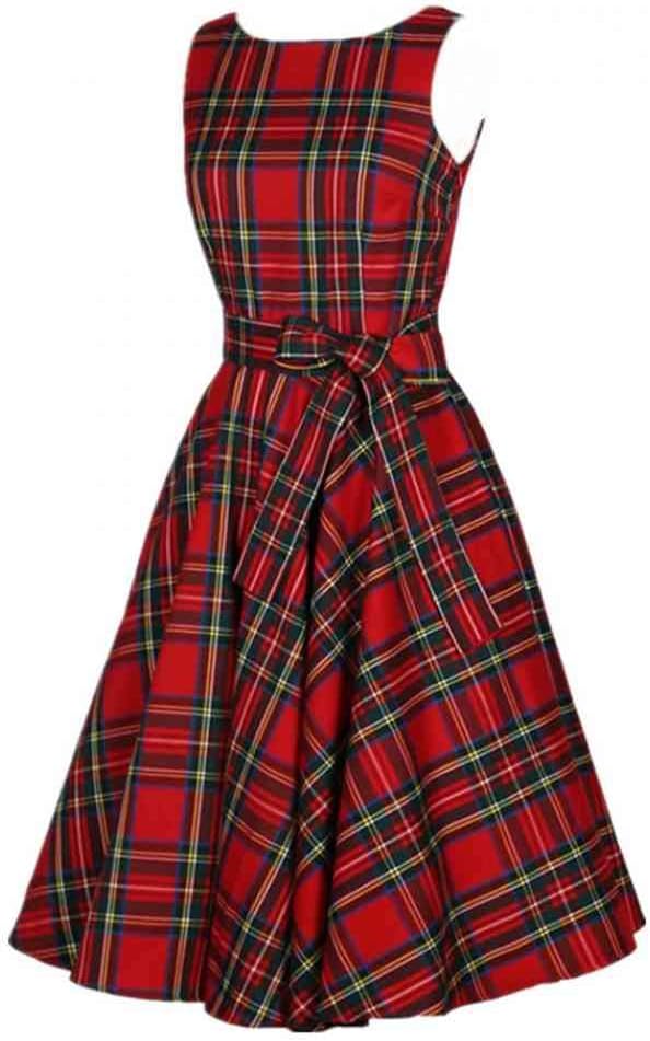 TOYIS Women Retro Style 50s' Fashion Printed Plaid Red A-line Scottish Dress
