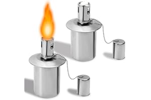 TaoTazon Stainless Steel Table top Torch Canister with Fiberglass Wick and Snuffer, 200ml Outdoor Fuel Torch for Arden Patio Yard