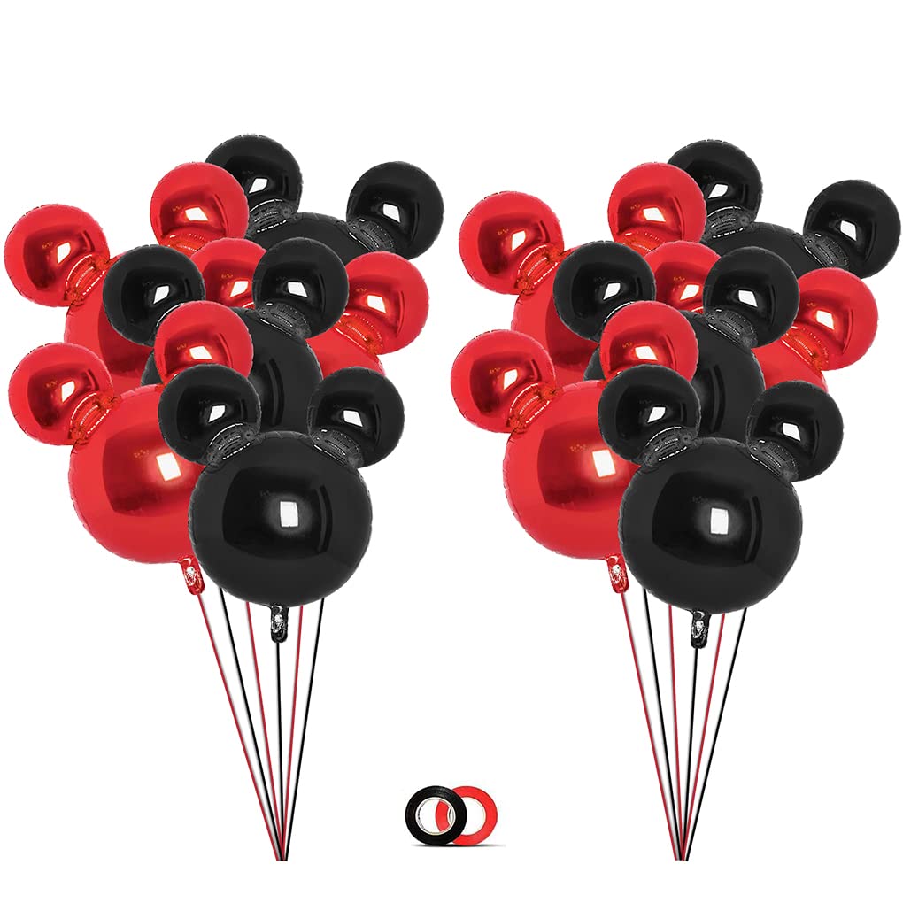 Photo 1 of 12 Pieces Mickey Minnie Party Balloons, 24” Red and Black Mouse Foil Balloons for Gender Reveal Baby Shower Wedding Kids Theme Birthday Party Decoration Supplies