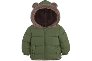 ADUKIDE Toddler Puffer Jacket with Bear Ear Kids Boys Hooded Fleece Coat Size 6M-5T