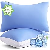 MEELUS Silky Soft Pillows Queen Size Set of 2, Luxury Hotel Down Alternative Bed Pillows 2 Pack for Side Back Stomach Sleepers, Gusseted Supportive, Machine Washable, Cooling Blue, 20" x 30"