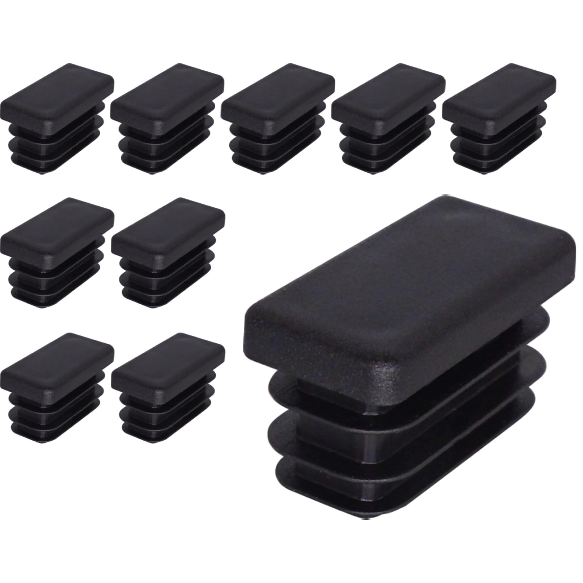 SKIR'CO (10 pcs) Rectangular Plastic Plugs 18 x 30 mm, Mat Tube End Caps, Rectangle Tube Inserts, Fence Post Plugs, Black RAL 9005