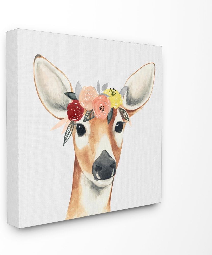 Paintings - Stupell Industries Doe Eyed Deer in Flower Crown, Design by Grace Popp Wall Art, 30 x 30, Canvas