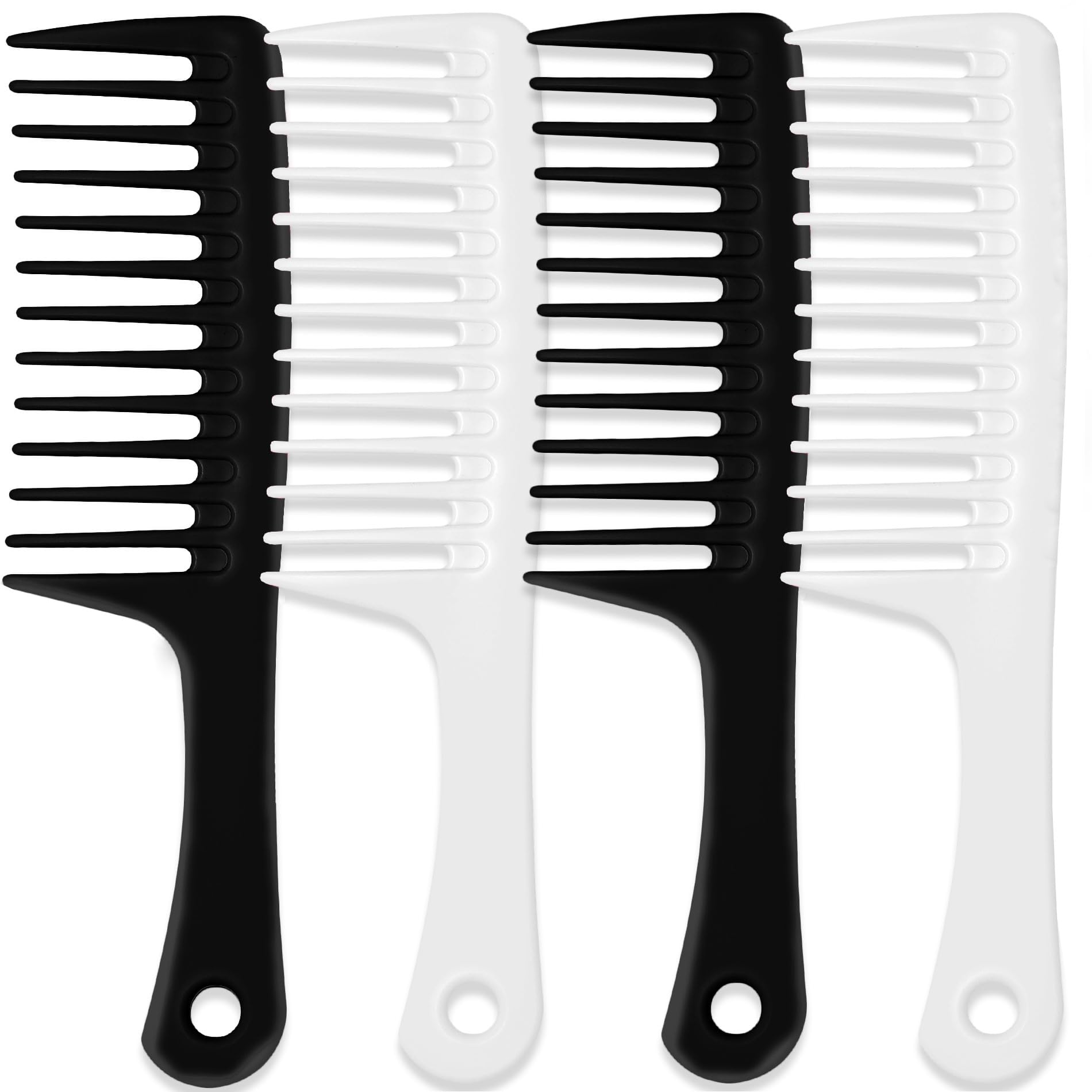 Photo 1 of 4PCS Wide Tooth Comb, Professional Women Hair Care Styling Handgrip Combs for Curly, Wet, Long Hairs (Black & White)