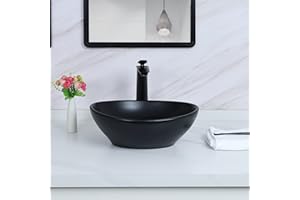 Davivy 15.7" x 13" Matte Black Oval Vessel Sink with Pop Up Drain,Bathroom Sinks Above Counter,Bathroom Vessel Sinks,Ceramic Vessel Sinks,Matte Black Vessel Sink for Bathrooms