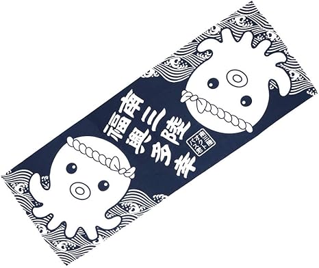 Amazon 手ぬぐい 豆絞り かわいい 子供 オクトパス君 手拭い キャラクター 34 5cm 92cm 紺 ネイビー 手ぬぐい ホーム キッチン オンライン通販