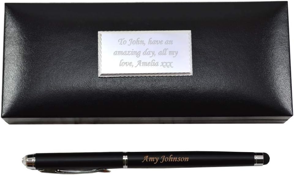 GiftsOnline4U Personalised Black Pen Engraved Crystal Element/Stylus/Ballpoint/Leather Box