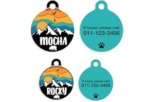 Personalized Pet ID Tag Custom Dog and Cat ID Tag Nature Camping Mountains Durable Circle (Large)