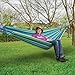 ONCLOUD Extra Long and Wide Double Hammock for Travel Camping Backyard, Porch, Outdoor or Indoor Use, Carrying Pouch Included (Blue/Green Stripes)