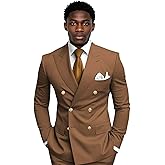KSWYCT Mens Suit for Wedding 2 Piece Slim Fit Double Breasted Suits Men Tuxedo for Men V Neck Formal Business Suits for Party