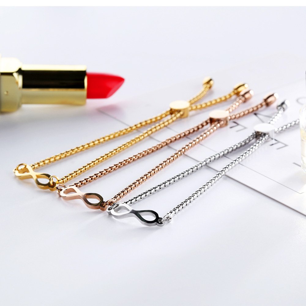 Gagafeel Stainless Steel Women Girl Bracelet Adjustable Chain Infinity Symbol Charm Bar Cuff Love Gift (Gold)