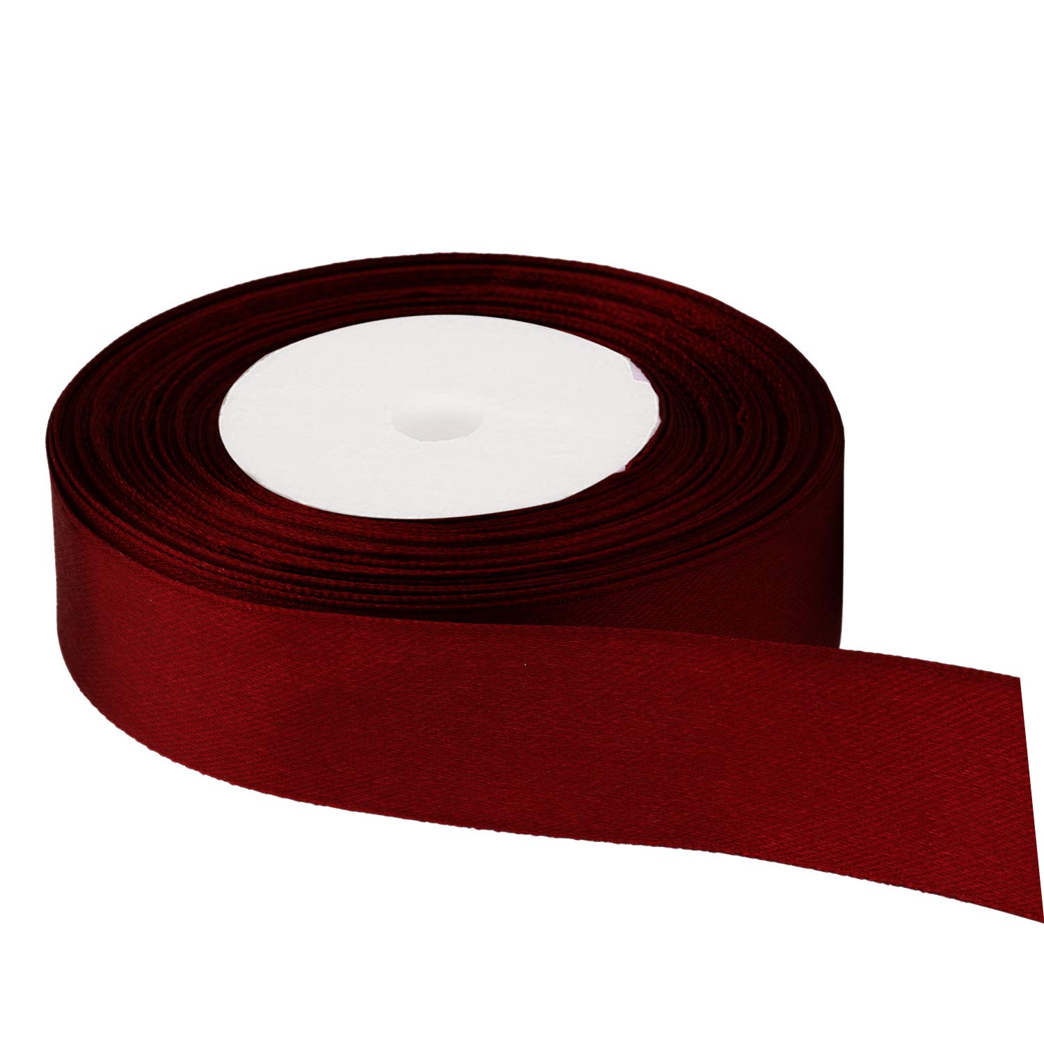 Trimming Shop Burgundy Ribbon Roll - 25mm x 25 Metres - Double Sided Satin Brightly Coloured - 100% Polyester - for Gift Wrapping, Decorating, Arts and Craft - Machine Washable — image 1