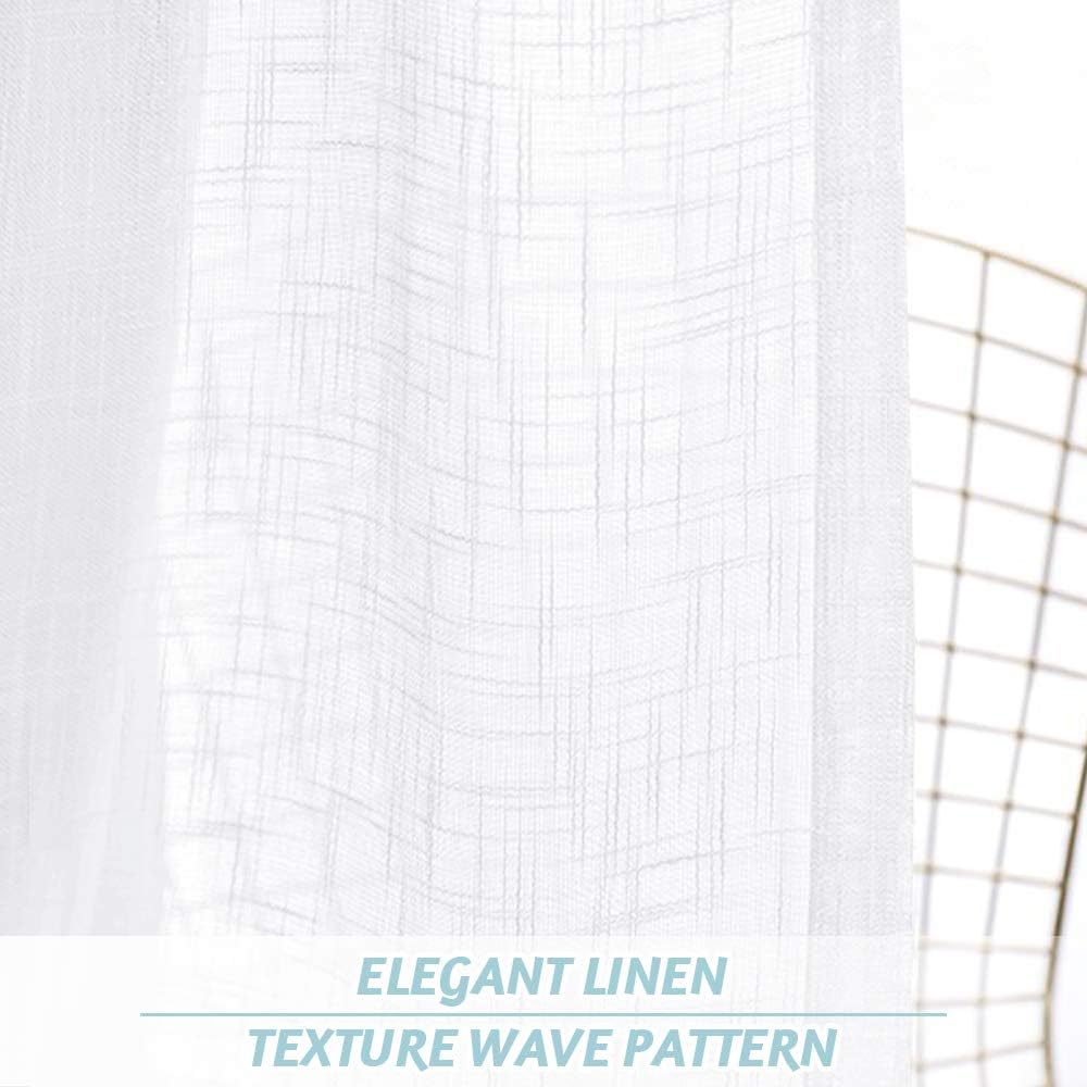 RYB HOME Linen Curtains Semi Sheer Drapes Light and Airy Privacy Solid Curtains for Living Room Bedroom Patio Sliding Door Window Treatment Panels, White, W 52 x L 95 inch, Set of 2: Kitchen & Dining
