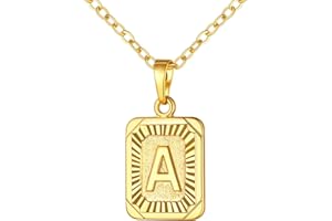U7 Monogram Necklace A-Z 26 Letters Pendants 18K Gold/Platinum Plated Square Capital Initial Necklaces for Women Men, Resizable Chain 20"-22", Gift Packed