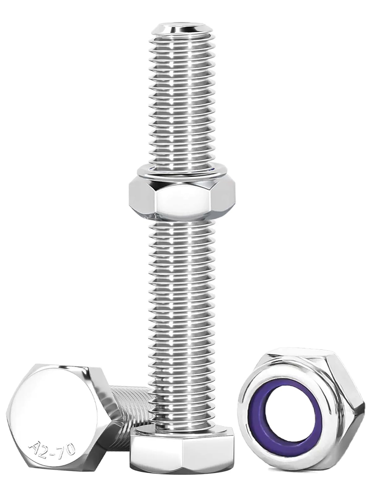 Drenky Nuts & Bolts Assortment: M10 x 60mm Hex Bolts & Lock Nuts Set - 304 Stainless Steel for Machinery, Furniture, Car, Bike, 10 Pcs — image 1