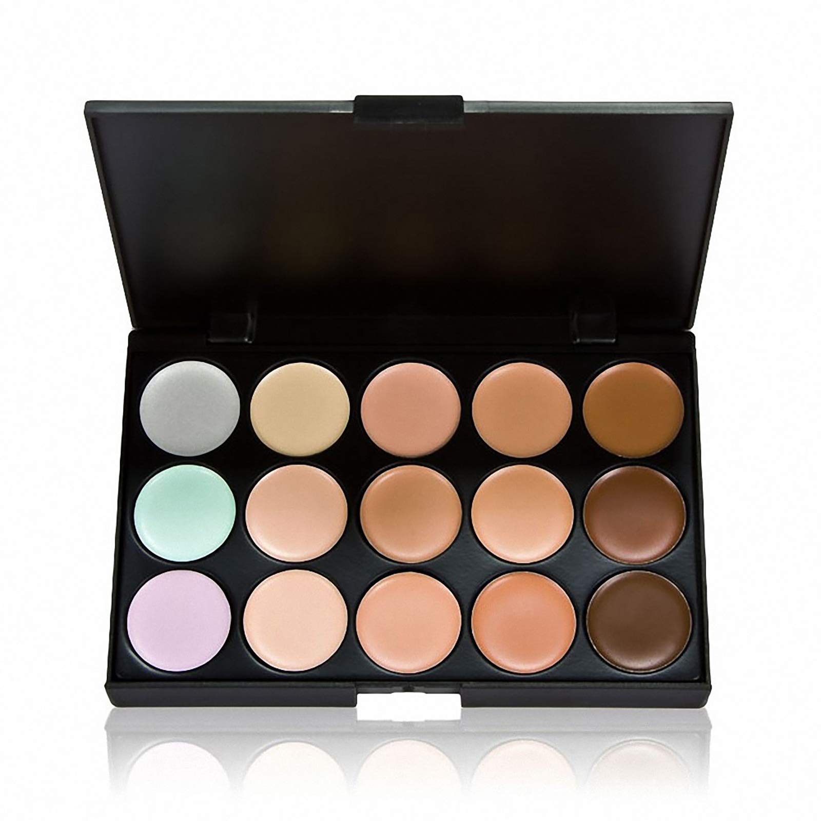 Anself Concealer Palette, 15 Colors Makeup Palette Facial Camouflage Contour Palette with Sponge Puff Oval & Makeup Brush Beauty Make up Cream