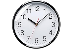 Plumeet Silent Wall Clock - 10" Non Ticking Quartz Black Wall Clocks - Simple Design Wall Clocks for Living Room Decor, Battery Operated, White