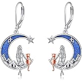 Cat/Wolf Earrings for Women 925 Sterling Silver Animal Leverback Earrings Jewelry Gift for Her