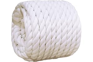 VEIZEDD Natural Cotton Rope (3/4 Inch x 50 Feet) Twisted Thick Rope for DIY Crafts Gardening Hammock Home Decorating,Wedding Rope