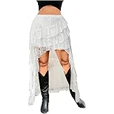 Verdusa Women's Plus Size Lace Tiered Layered High Low Skirts A Line Ruffle Skirt Boho Outfits Trendy