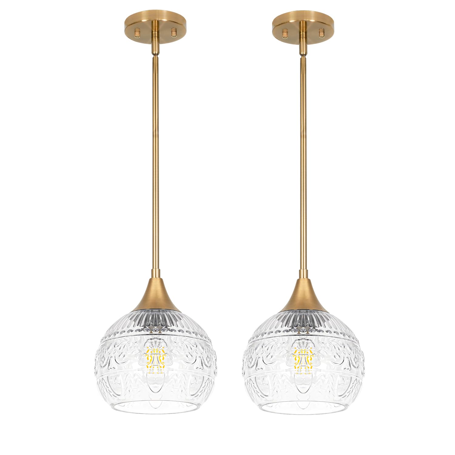 Photo 1 of Brass Pendant Lights Kitchen Island 2 Pack, Brushed Gold Bathroom Pendant Light with Vintage Clear Glass Globe Shade 7.1In,90° Rotatable Rod for Kitchen, Bedroom,E26 Base,Adjustable Height,Max 46.9In