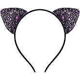 RFTWXHPN Black Sequin Cat Ears Headbands Halloween Cat Ear Headband for Women Halloween Cosplay Costumes Hair Accessories for Women Cat Ears Head Bands Black Glitter Ear Headband
