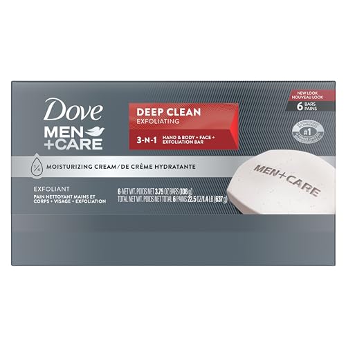 DOVE MEN+CARE BODY SOAP AND FACE BAR MORE MOISTURIZING THAN BAR SOAP DEEP CLEAN EFFECTIVELY WASHES AWAY BACTERIA, NOURISHES YOUR SKIN 3.75 OUNCE (PACK OF 6)