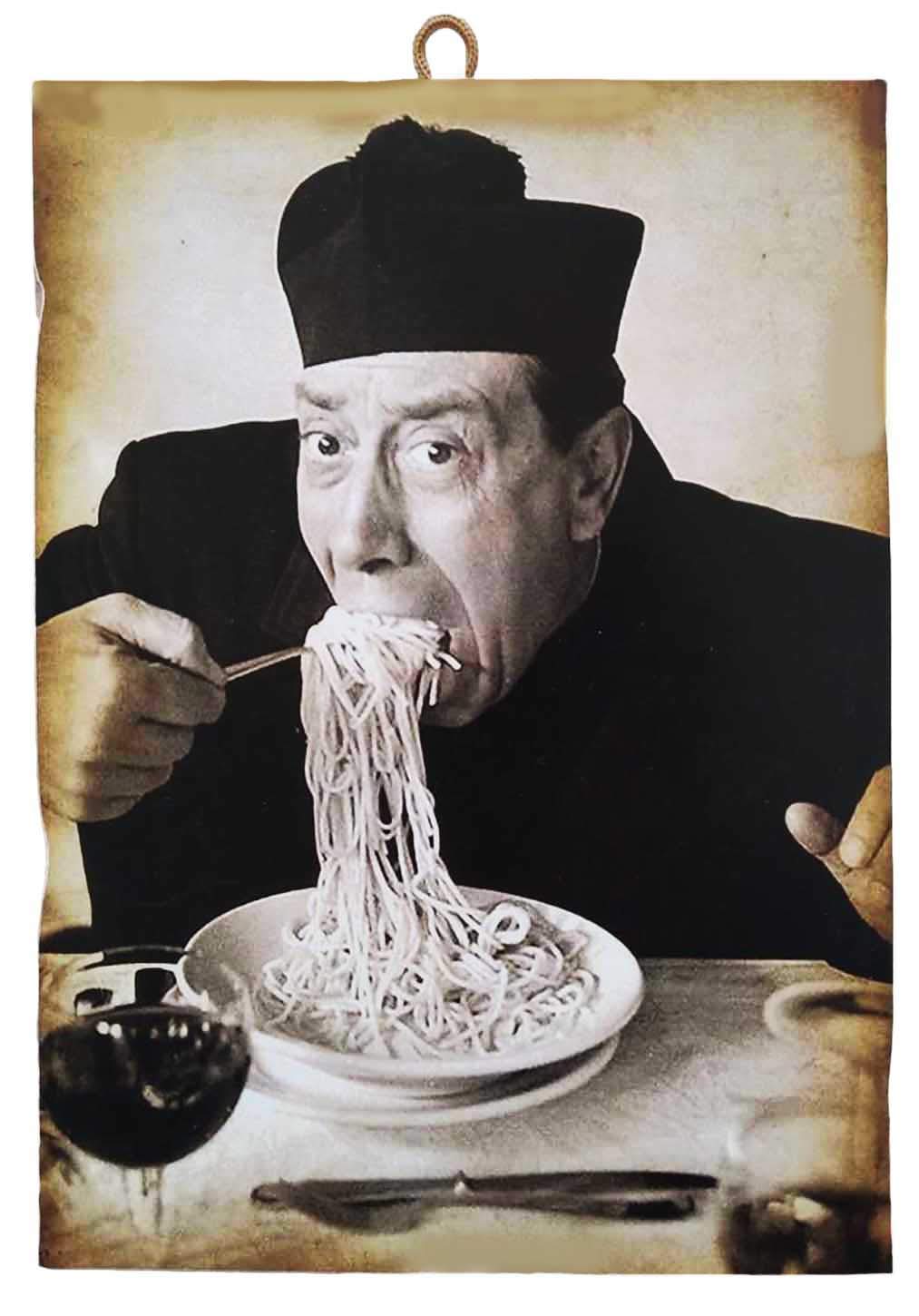 KUSTOM ART Cucuba Painting Vintage Style Famous Actors Don Camillo - Fernandel. Wood Print for Furnishing Restaurant Pizzeria Bar Hotel 24X17cm