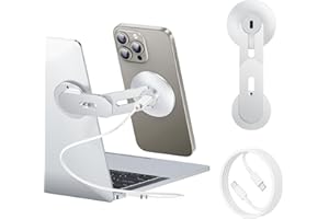 MAGDIGITEH Laptop Phone Holder, Magnetic Phone Stand 15W Fast Wireless Charger for MagSafe for iPhone 17/16/15/14/13/12 & All Phones for Tesla (Silver)