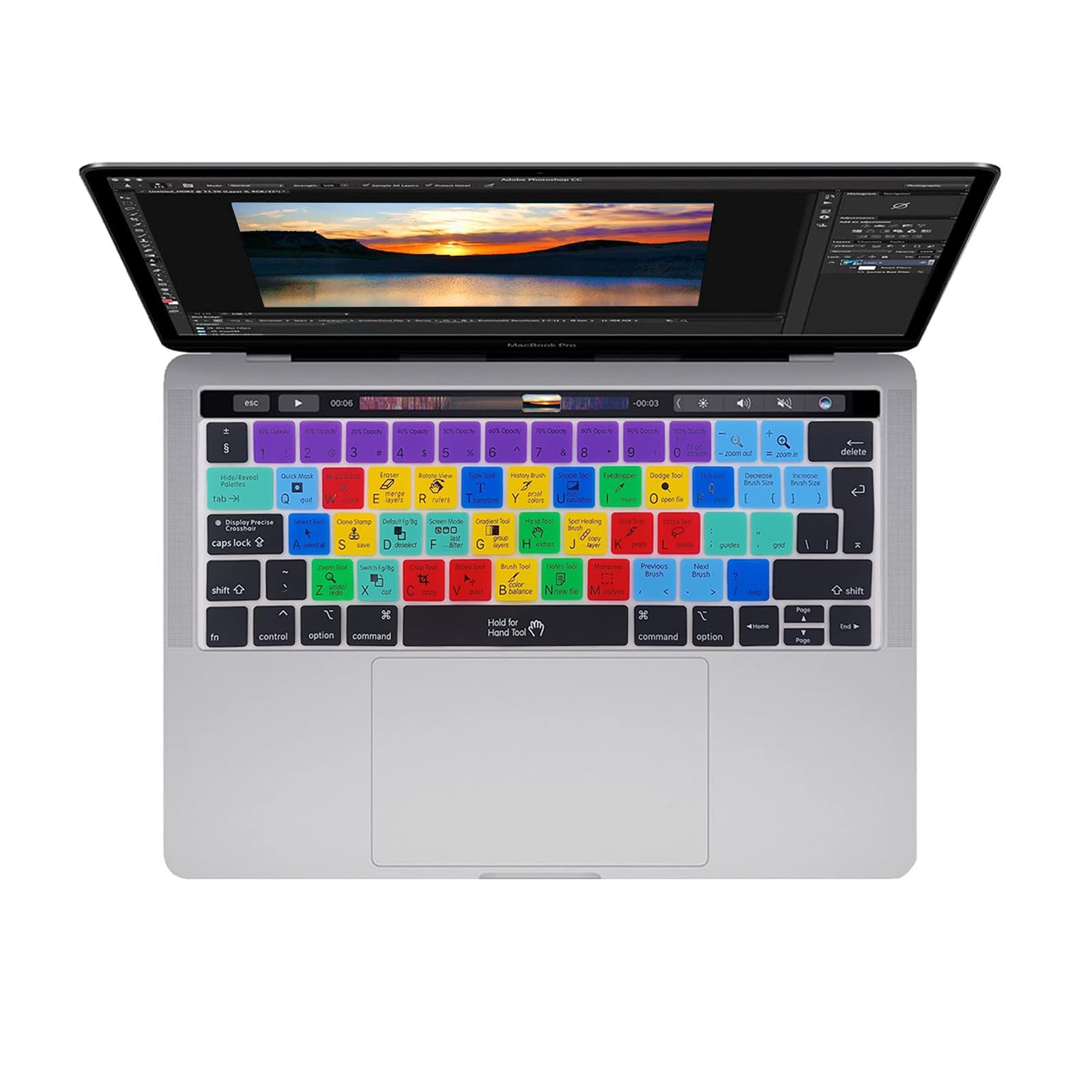 Photoshop PS Shortcuts Hotkey Silicone Keyboard Cover for MacBook Pro 14/16 Inch 2016-2025 for MacBook Pro 13 Inch M2/M1, Touch Bar for Macbok Pro 15 Inch (A1989,A1706,A1990,A1707) 2016-2020 2022-2025