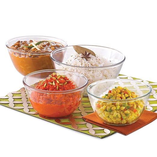 Borosil - IYS4BS35913E Basics Glass Mixing Bowl - Set of 4 (350ml + 500ml + 900ml + 1.3L)
