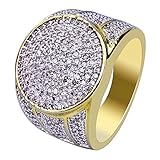 JINAO 18K Gold Plated Iced Out Simulated Diamond Micropave CZ Mens Hip Hop Bling Ring¡­