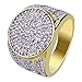 JINAO 18K Gold Plated Iced Out Simulated Diamond Micropave CZ Mens Hip Hop Bling Ring