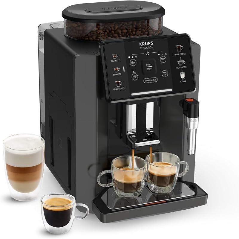 Sensation Kaffeevollautomat mit Milchschaumdüse, Kaffeemaschine für Espresso, Cappuccino & Latte Macchiato, gemacht für Bohnenkaffee & Filterkaffee, bis zu 5 Kaffeegetränke und 2-Tassen-Funktion