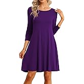 VIISHOW Womens Round Neck 3/4 Sleeves A-line Casual Tshirt Dress with Pocket