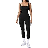 Popilush Jumpsuits for Women Square Neck Sleeveless Bodycon Rompers Ribbed Plus Size Outfits Workout Sets Black XXL
