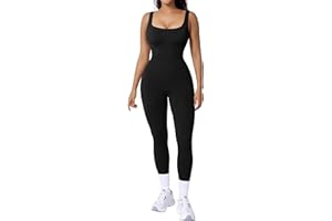 Popilush Jumpsuits for Women Built-In Bra Square Neck Ribbed Bodycon Workout Seamless Leggings Rompers Bodysuits